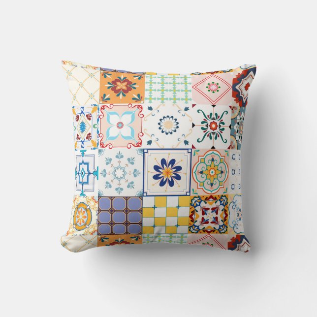 Colourful Mandala/Moroccan Tile Throw Pillow (Front)