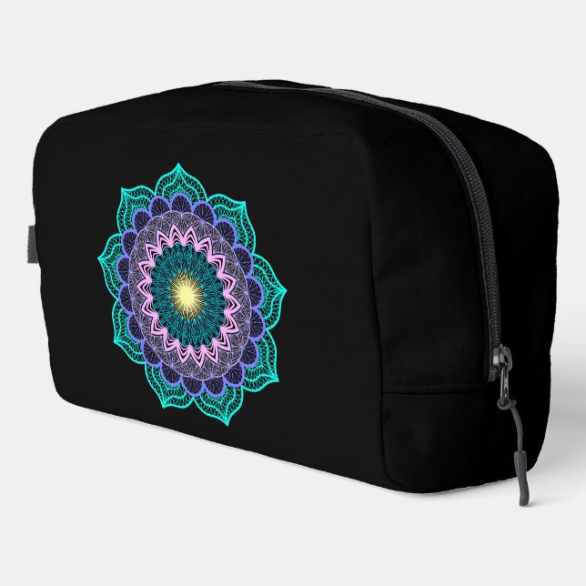 Colourful Mandala on Black Background Dopp Kit (Right Corner)
