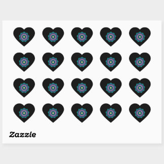 Colourful Mandala on Black Background Heart Sticker