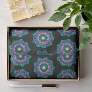 Colourful Mandala on Black Background Tissue Paper