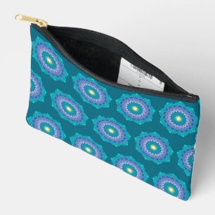 Colourful Mandala on Blue Background Accessory Pouch
