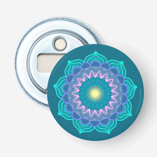 Colourful Mandala on Blue Background Bottle Opener (Front)