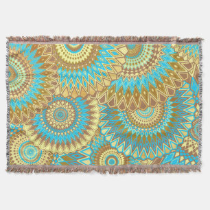 Colourful Mandala on Blue Background Throw Blanket