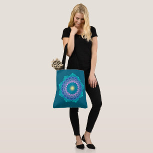 Colourful Mandala on Blue Background Tote Bag