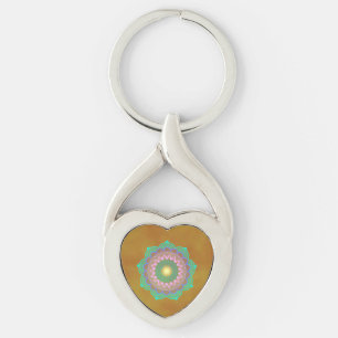 Colourful Mandala on Gold Background Key Ring