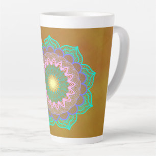 Colourful Mandala on Gold Background Latte Mug