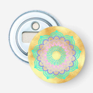 Colourful Mandala on Soft Gold Background Bottle Opener