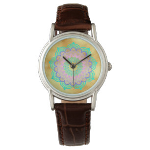 Colourful Mandala on Soft Gold Background Watch