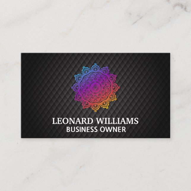 Colourful Mandala Pattern | Black Tiling Business Card (Front)