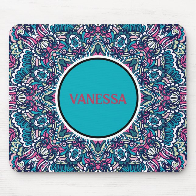 Colourful Mandala Pattern Boho Hippie Geometric  Mouse Mat (Front)