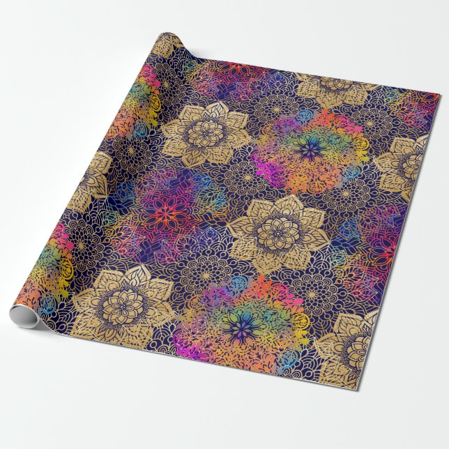 Colourful Mandala Pattern Cute Cool Pretty Funky Wrapping Paper (Unrolled)
