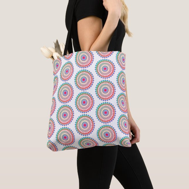 Colourful Mandala Pattern Modern Boho Tote Bag (Close Up)