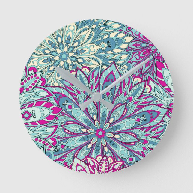 Colourful mandala pattern round clock (Front)