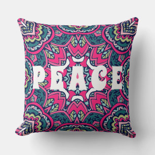 Colourful Mandala Peace Hippie Boho Pattern Print Cushion