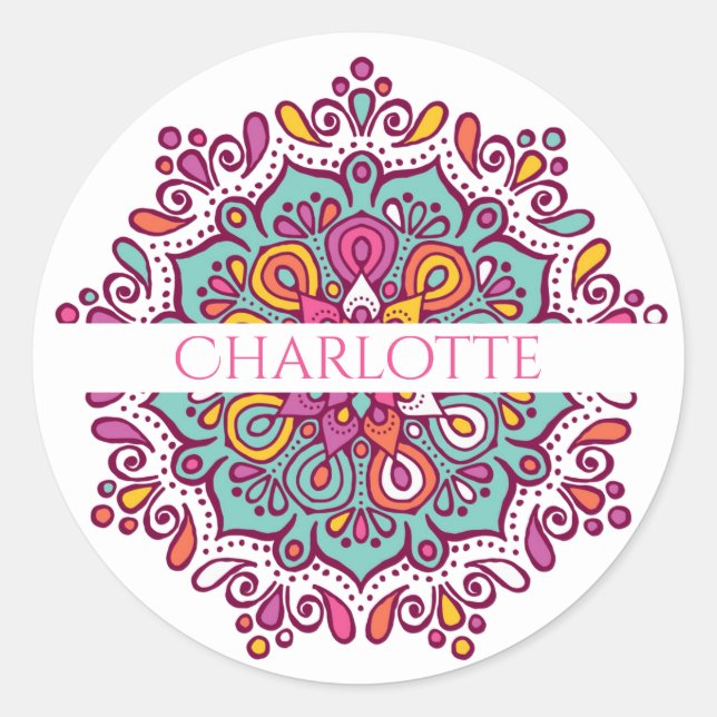 Colourful Mandala Personalised Sticker (Front)