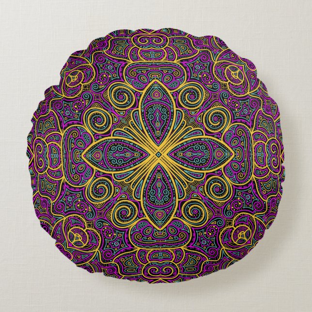 Colourful mandala retro Style design Round Cushion (Front)