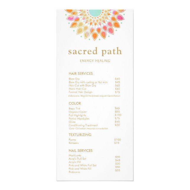 Colourful Mandala Salon Service Menu (Front)