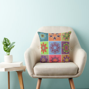 Colourful Mandala Tile Pattern – Boho Geometric Cushion