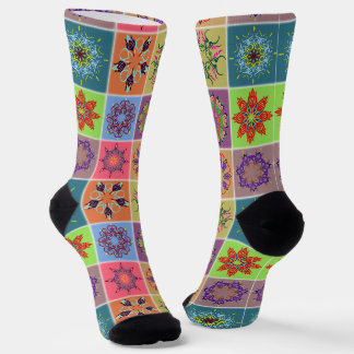 Colourful Mandala Tile Pattern – Boho Geometric Socks