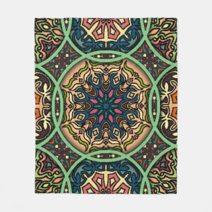 Colourful Mandala: Vintage Floral Hand Drawn Fleece Blanket