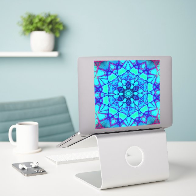 Colourful mandala vinyl sticker (Laptop On Desk)