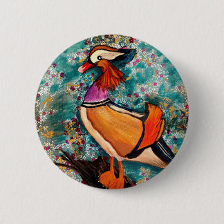 Colourful mandarin duck 6 cm round badge