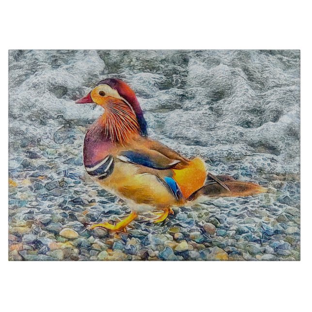 Colourful Mandarin Duck at the Lake Cutting Board (Front)