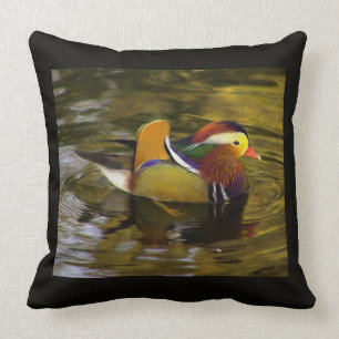Colourful Mandarin Duck Black Square Cushion