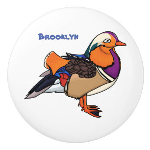 Colourful mandarin duck illustration ceramic knob