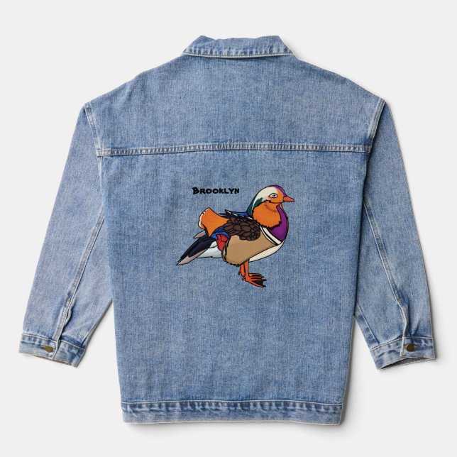 Colourful mandarin duck illustration denim jacket (Back)