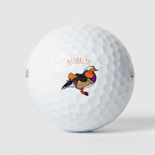 Colourful mandarin duck illustration golf balls (Front)