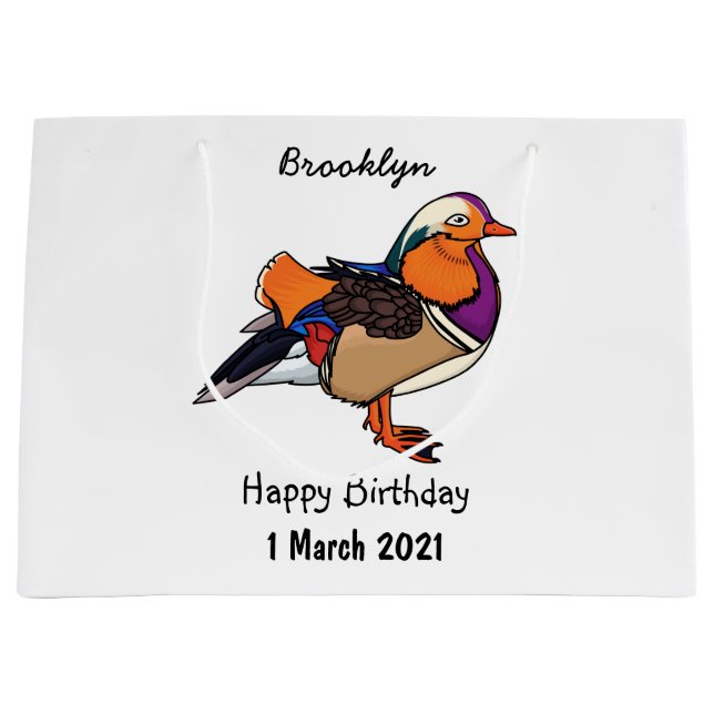 Colourful mandarin duck illustration large gift bag (Front)
