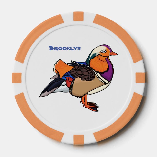 Colourful mandarin duck illustration poker chips (Front)