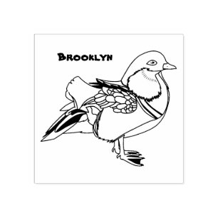 Colourful mandarin duck illustration rubber stamp