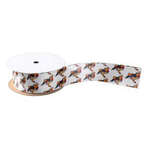 Colourful mandarin duck illustration satin ribbon