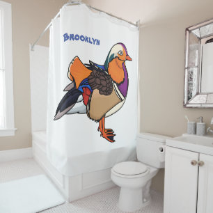 Colourful mandarin duck illustration shower curtain