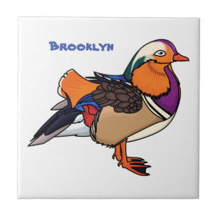 Colourful mandarin duck illustration tile