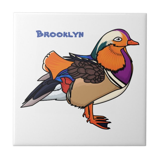 Colourful mandarin duck illustration tile (Front)