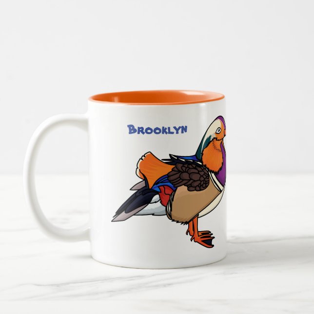 Colourful mandarin duck illustration  Two-Tone coffee mug (Left)