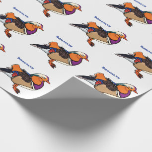 Colourful mandarin duck illustration wrapping paper