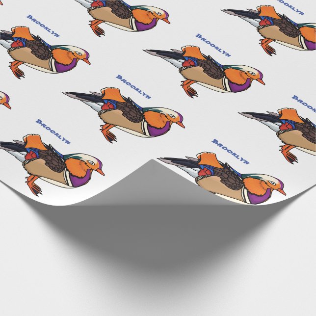 Colourful mandarin duck illustration wrapping paper (Corner)