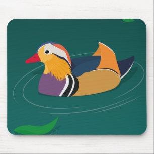 Colourful Mandarin Duck Modern Art on Green Mouse Mat