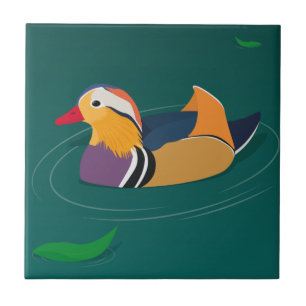 Colourful Mandarin Duck Modern Art on Green Tile