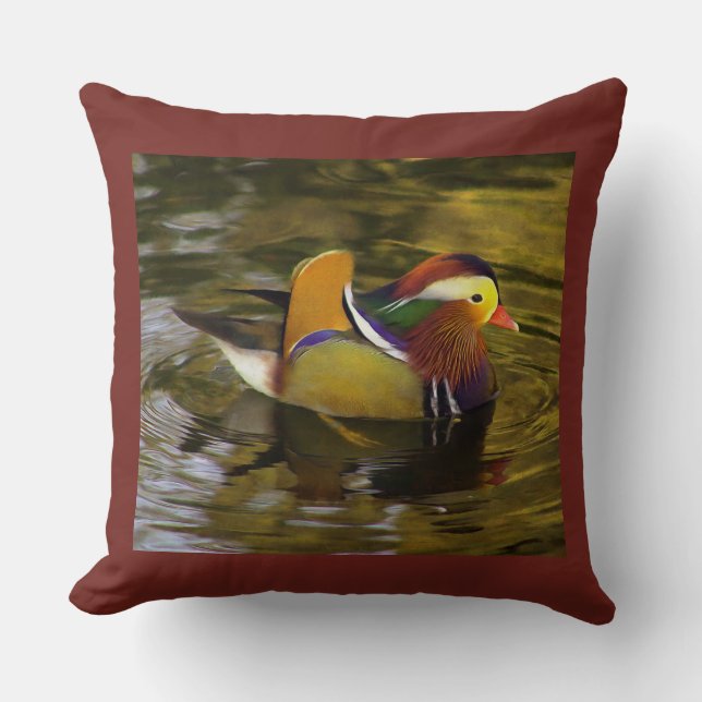 Colourful Mandarin Duck Rust Square Cushion (Front)
