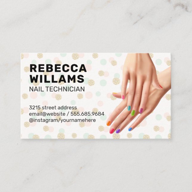 Colourful Manicured Hands Business Card (Front)