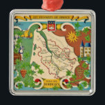 Colourful Map of Bordeaux France  Metal Tree Decoration<br><div class="desc">A vintage,  colourfully illustrated image featuring the Bordeaux region wines of France repurposed on an ornament for holiday giving or just anytime!</div>