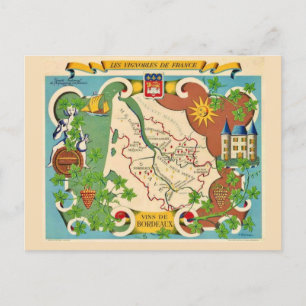 Colourful Map of Bordeaux France Postcard