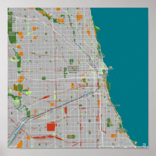 Colourful map of Chicago Poster
