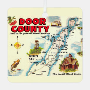 Colourful Map of Door County  Metal Tree Decoration