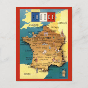Colourful Map of France Postcard